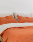 100% French flax linen duvet cover Burnt Orange + Taupe