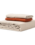 100% French flax linen fitted bedsheet set Burnt Orange + Taupe
