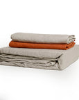 100% French flax linen fitted bedsheet set Burnt Orange + Natural