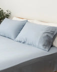 100% TENCEL fitted bedsheet set with elegant draping.
