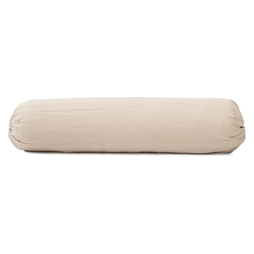 100% French flax linen bolstercase in oatmeal stripe.