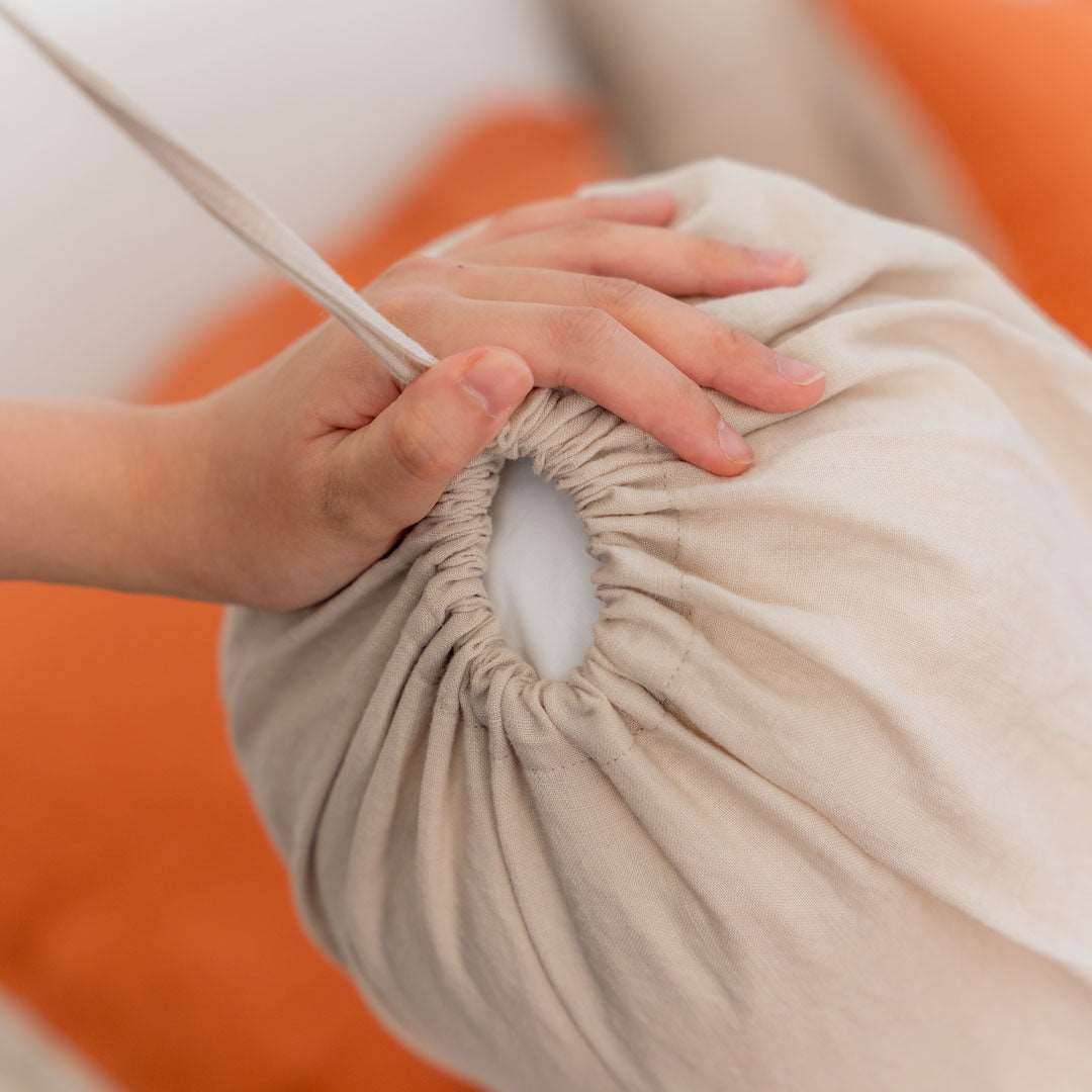 100% French flax linen bolstercase in taupe color.