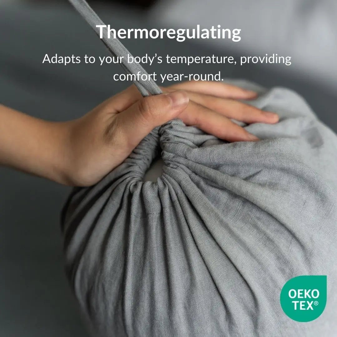 100% French flax linen bolstercase in mist color.