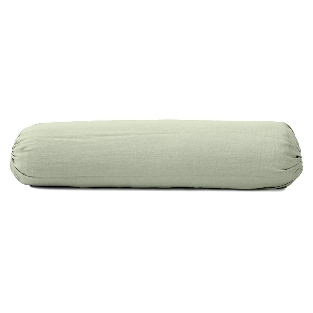 100% French flax linen bolstercase in sage green.
