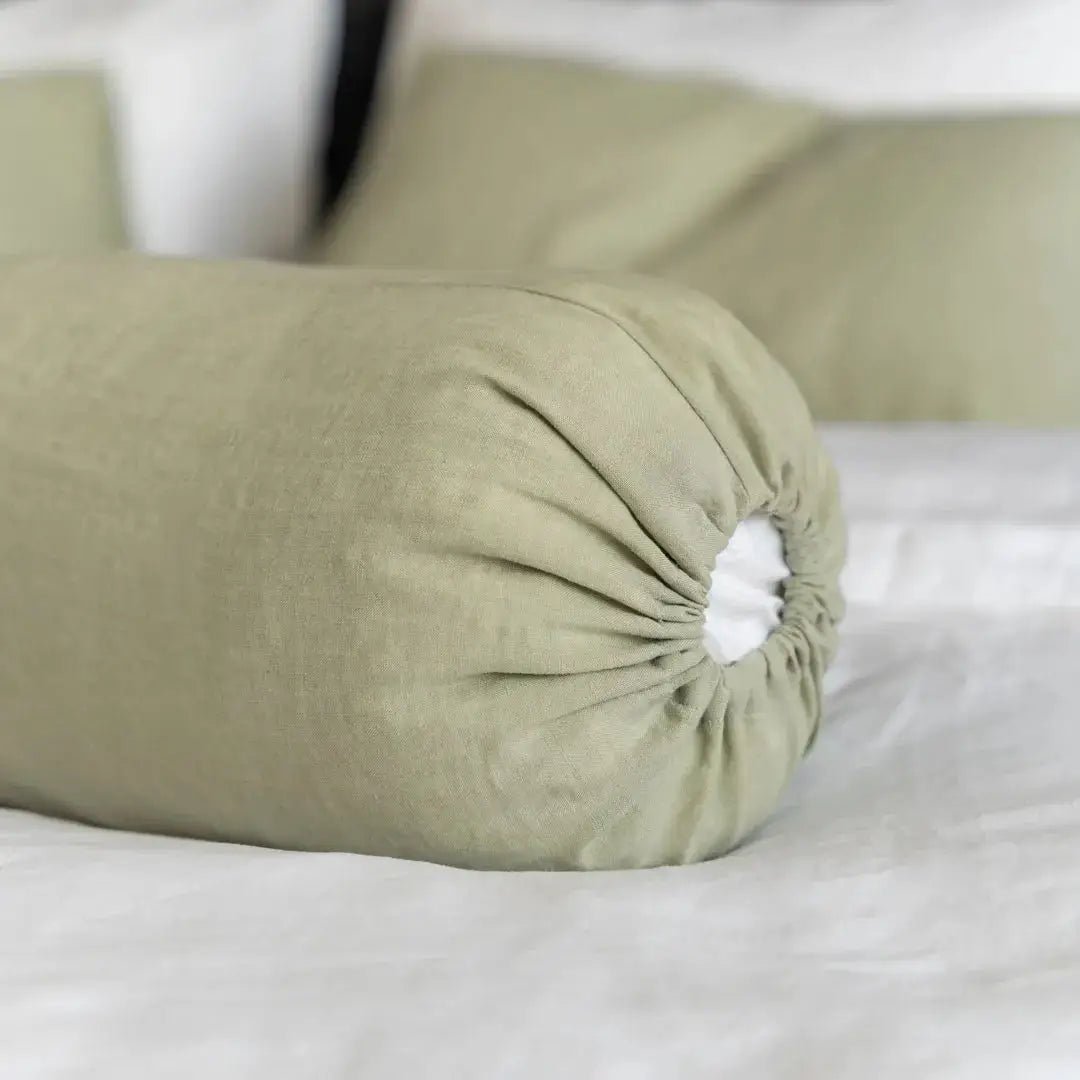 100% French flax linen bolstercase in taupe color.