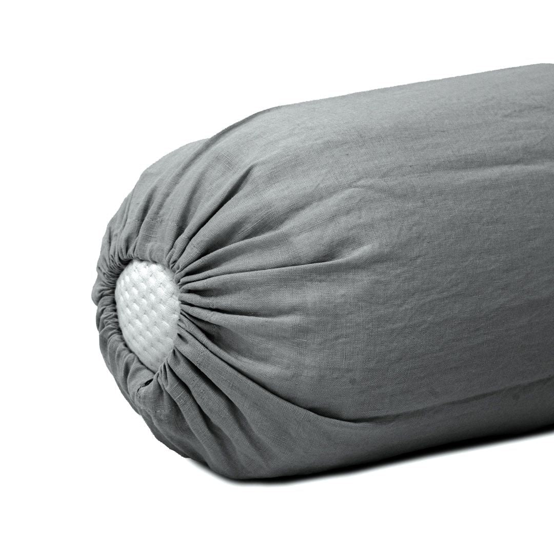 100% French flax linen bolstercase in oatmeal stripe.