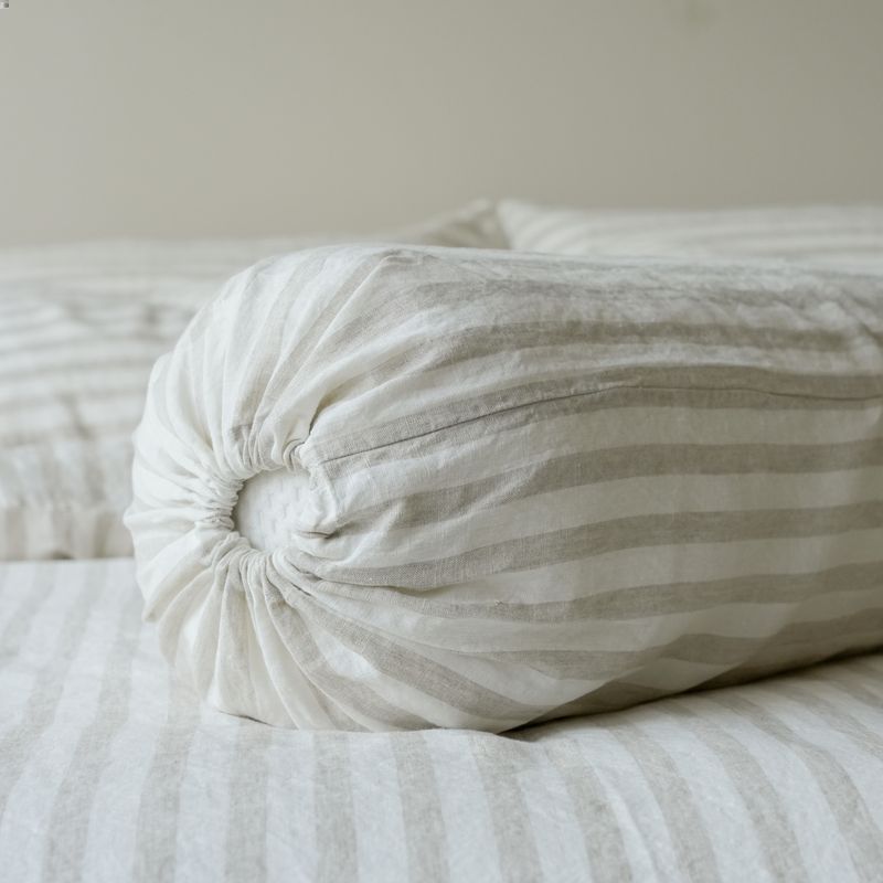 100% French flax linen bolstercase in sage green.