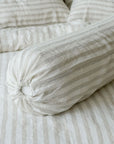 100% French flax linen bolstercase in oatmeal stripe.