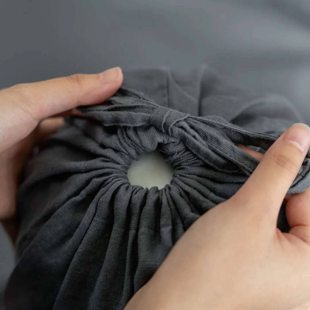 100% French flax linen bolstercase in oatmeal stripe.