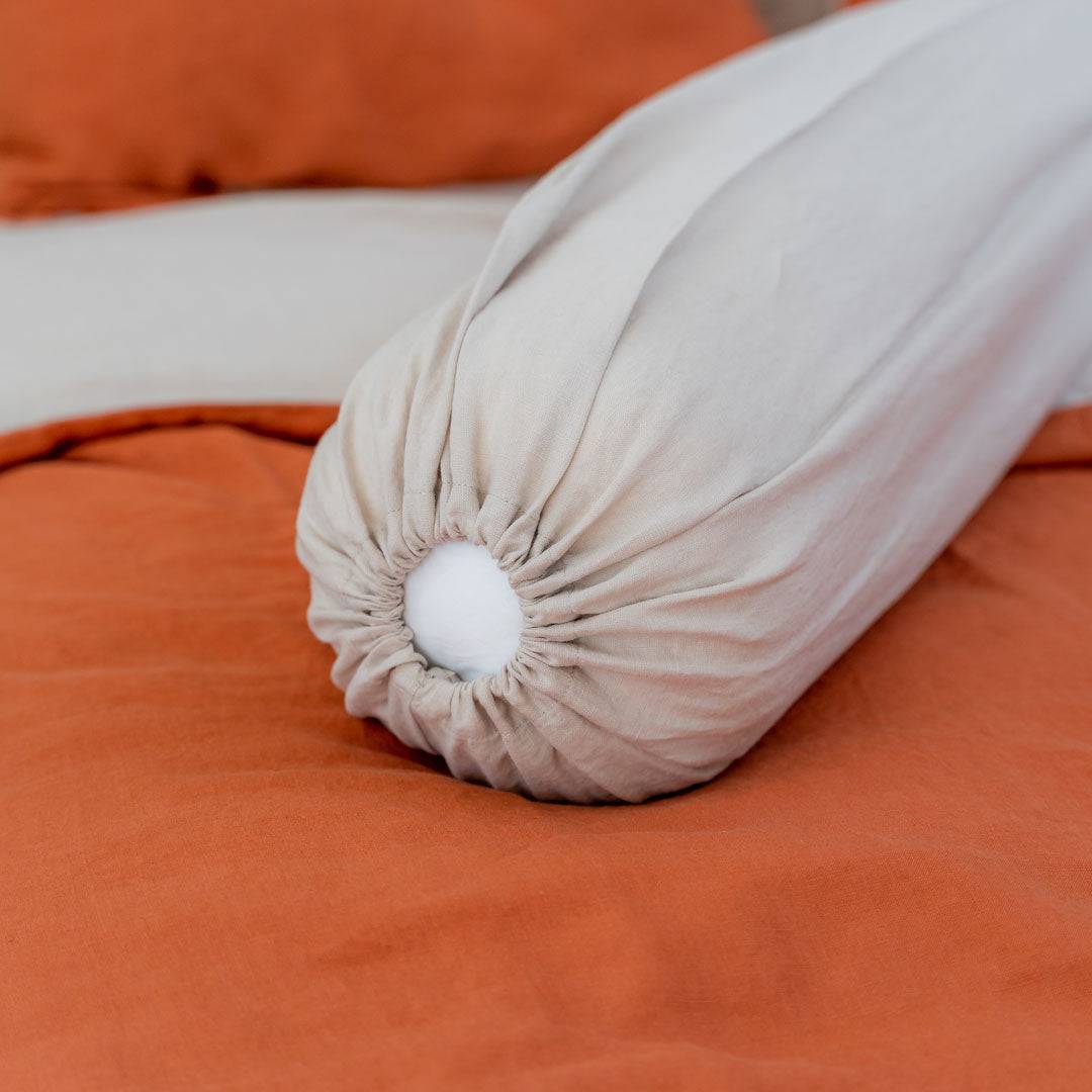 100% French flax linen bolstercase in mist color.