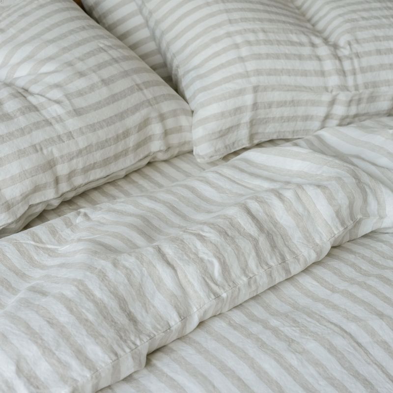 100% French flax linen duvet cover in Burnt Orange + Natural.