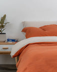 Orange / Taupe colouned 100% French flax linen duvet cover Linen duvet cover- Kapas Living Malaysia