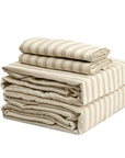 100% French flax linen duvet cover set Oatmeal Stripe