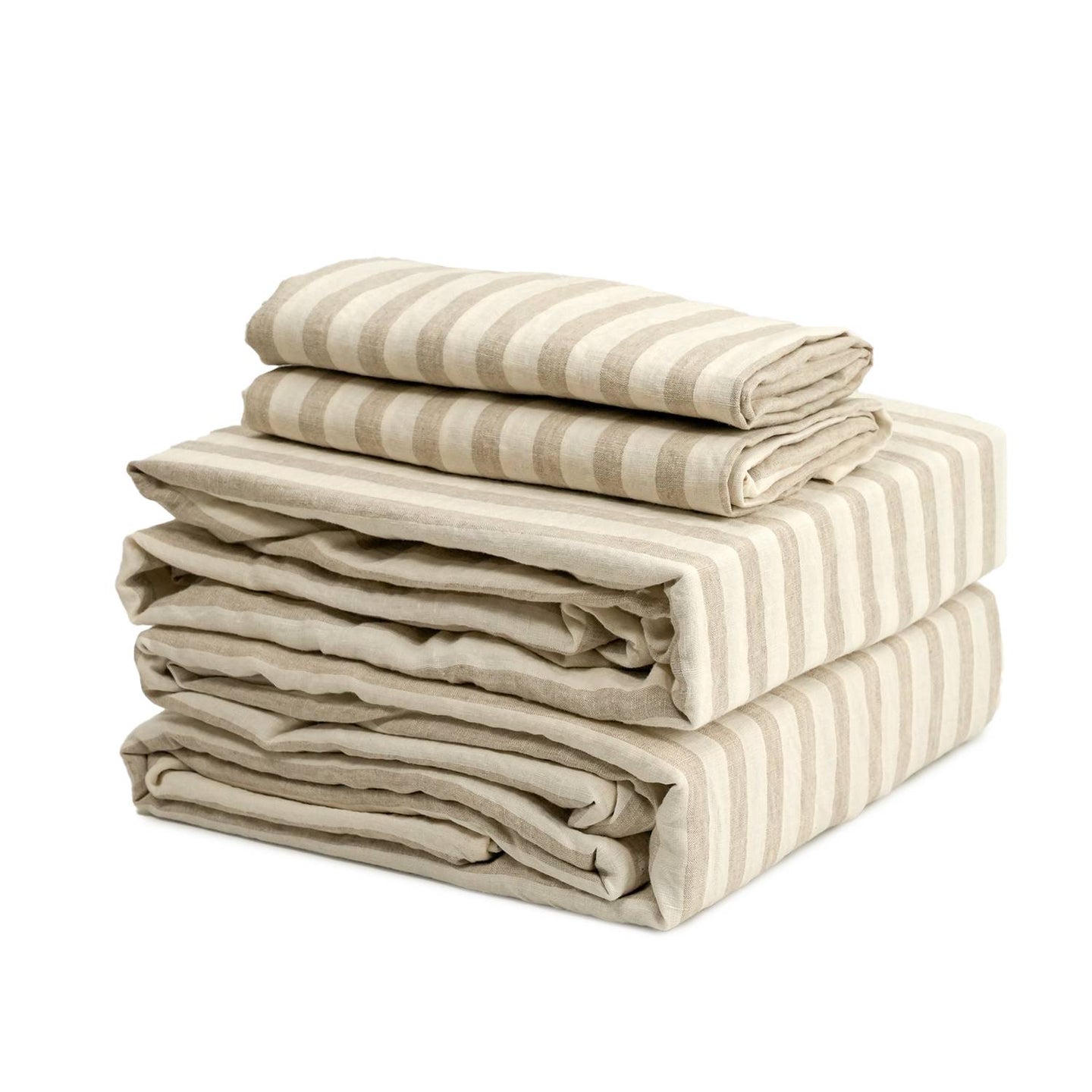 100% French flax linen duvet cover set Oatmeal Stripe