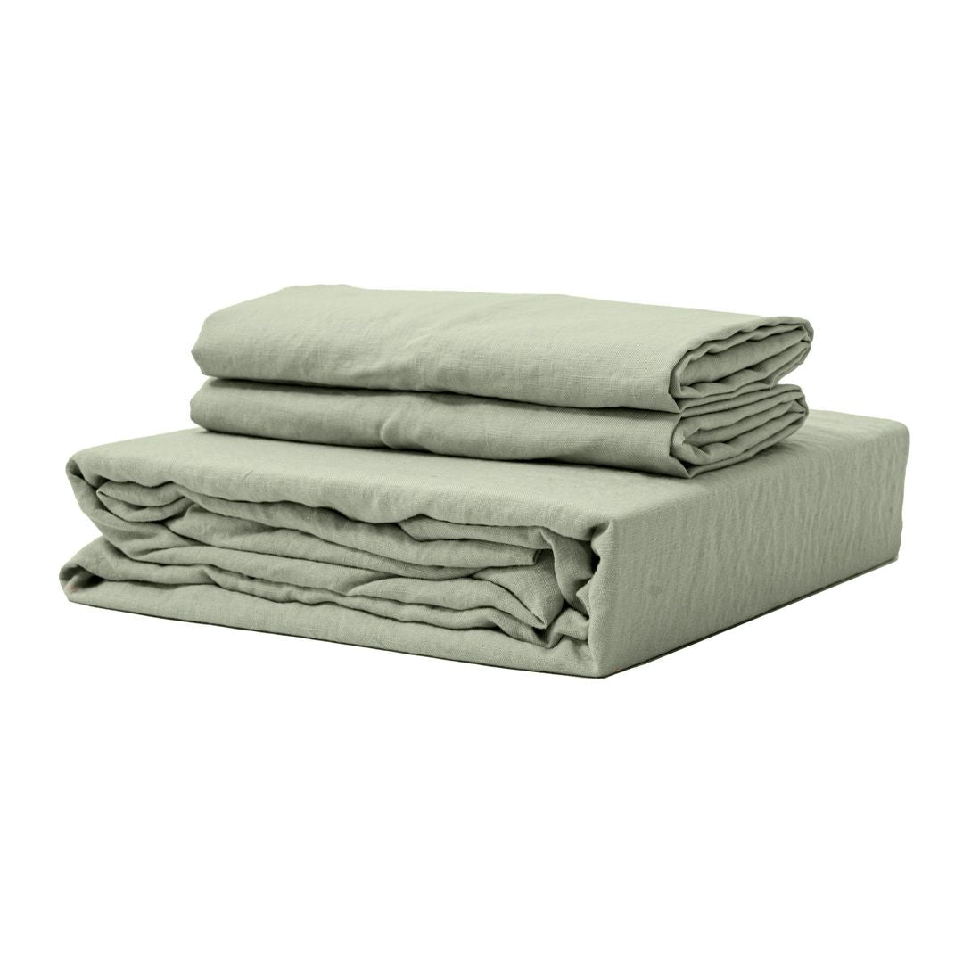 100% French flax linen fitted bedsheet set Sage green