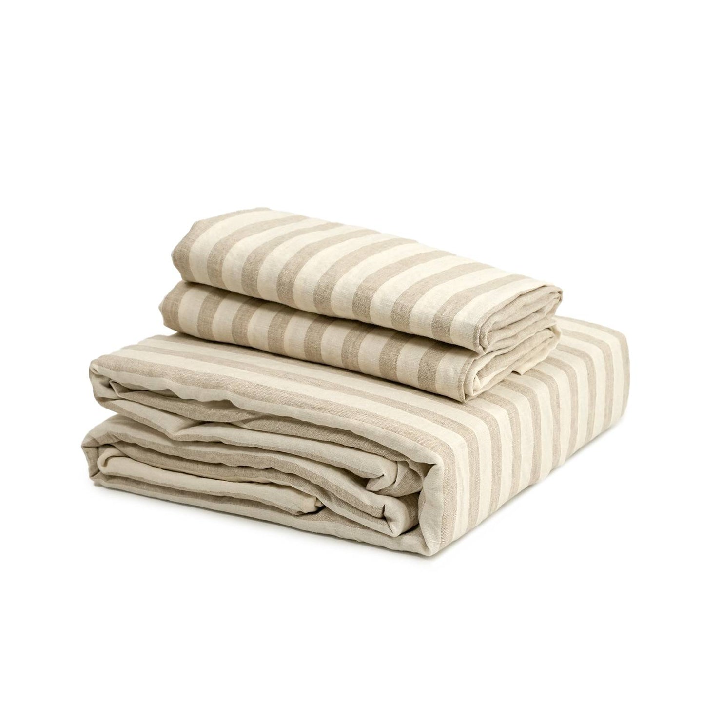 100% French flax linen fitted bedsheet set Oatmeal Stripe