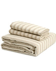 100% French flax linen fitted bedsheet set Oatmeal Stripe