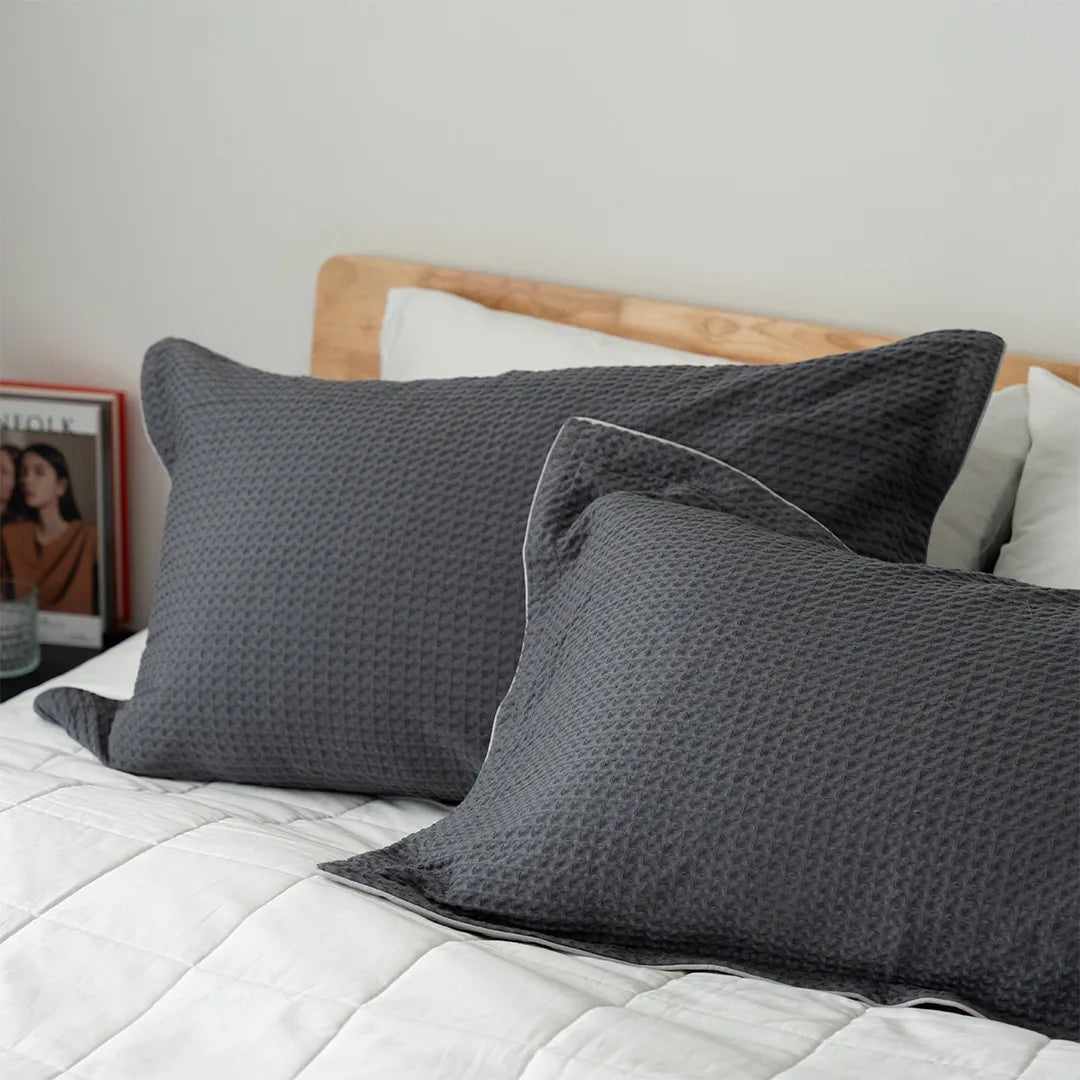 Luxurious pillow sham on cotton waffle pillowcase - Kapas Living Malaysia and Singapore