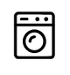 Icon of a washing machine with a circular gauge on a white background