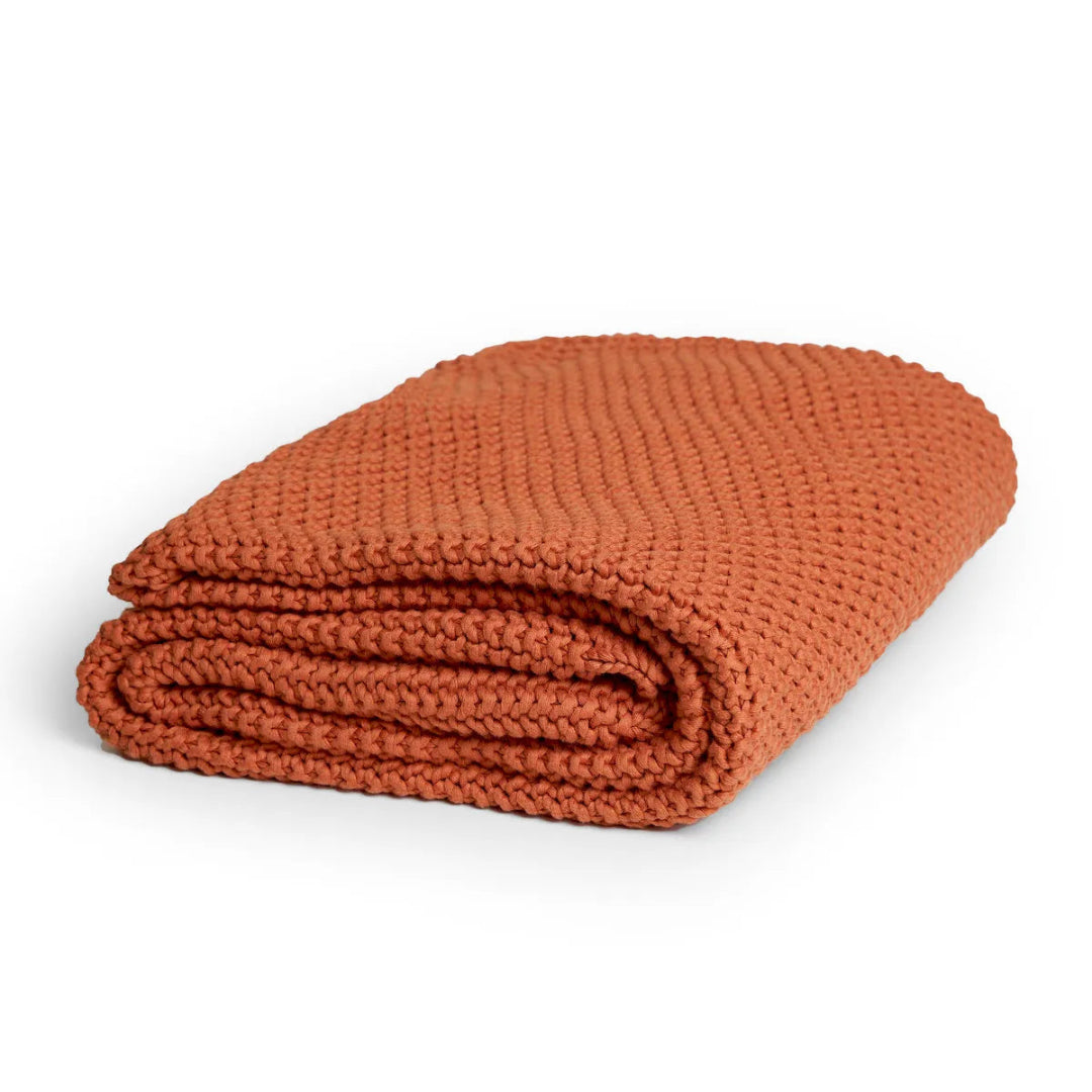 100% Cotton Knitted Blanket Burnt Orange