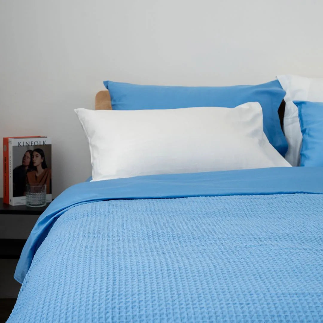 Matching cotton waffle duvet cover and pillowcase covers - Kapas Living Malaysia and Singapore