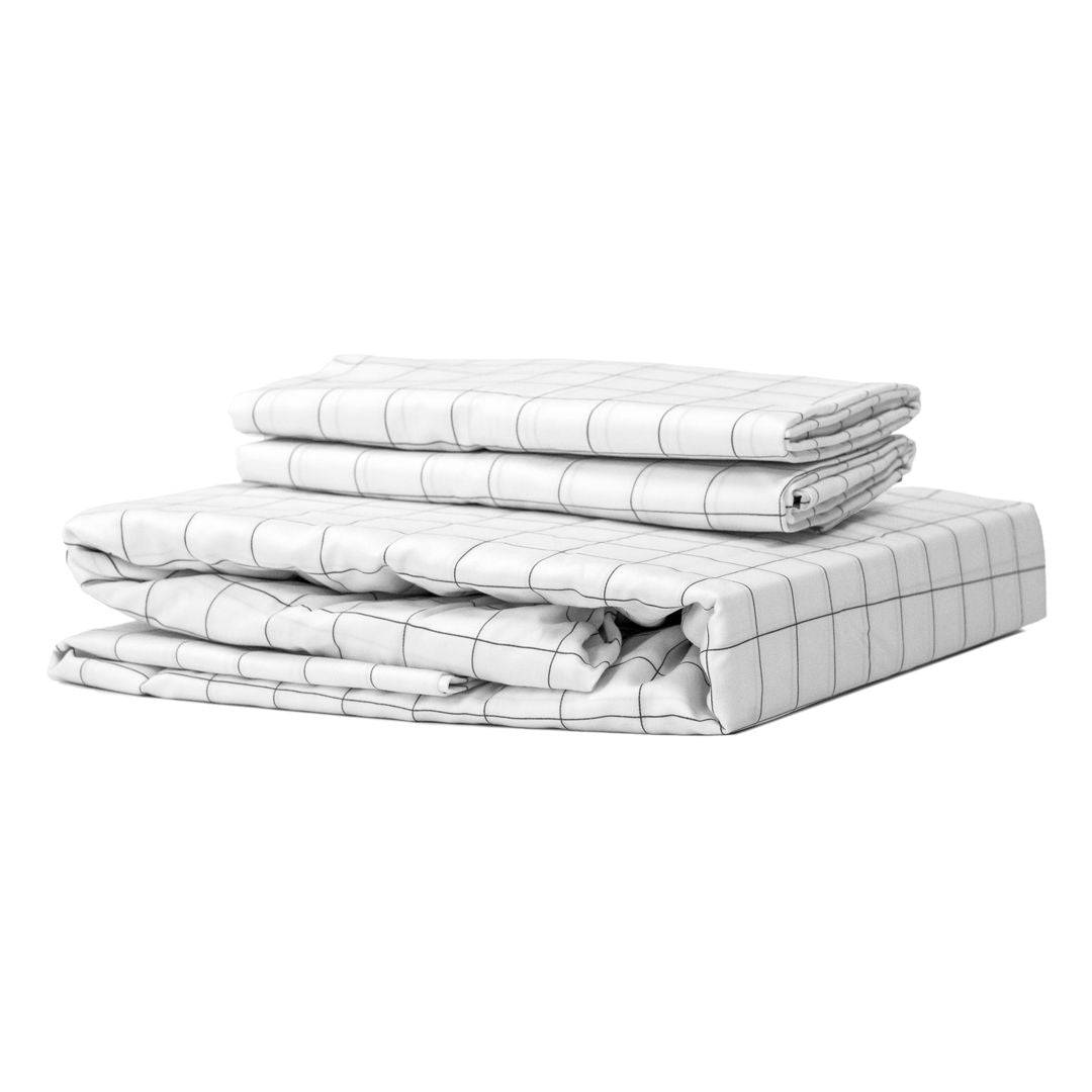 Extra-long staple cotton fitted bedsheet set Chequered white