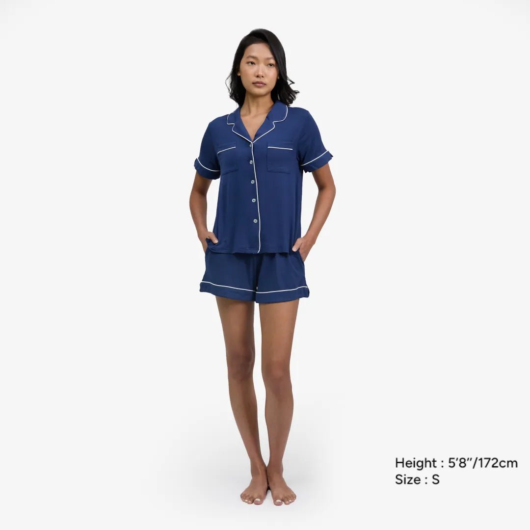 Breathable Modal Pyjamas Set - Soft and Cooling PJs Short Sleeves + Shorts French Navy