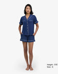 Breathable Modal Pyjamas Set - Soft and Cooling PJs Short Sleeves + Shorts French Navy