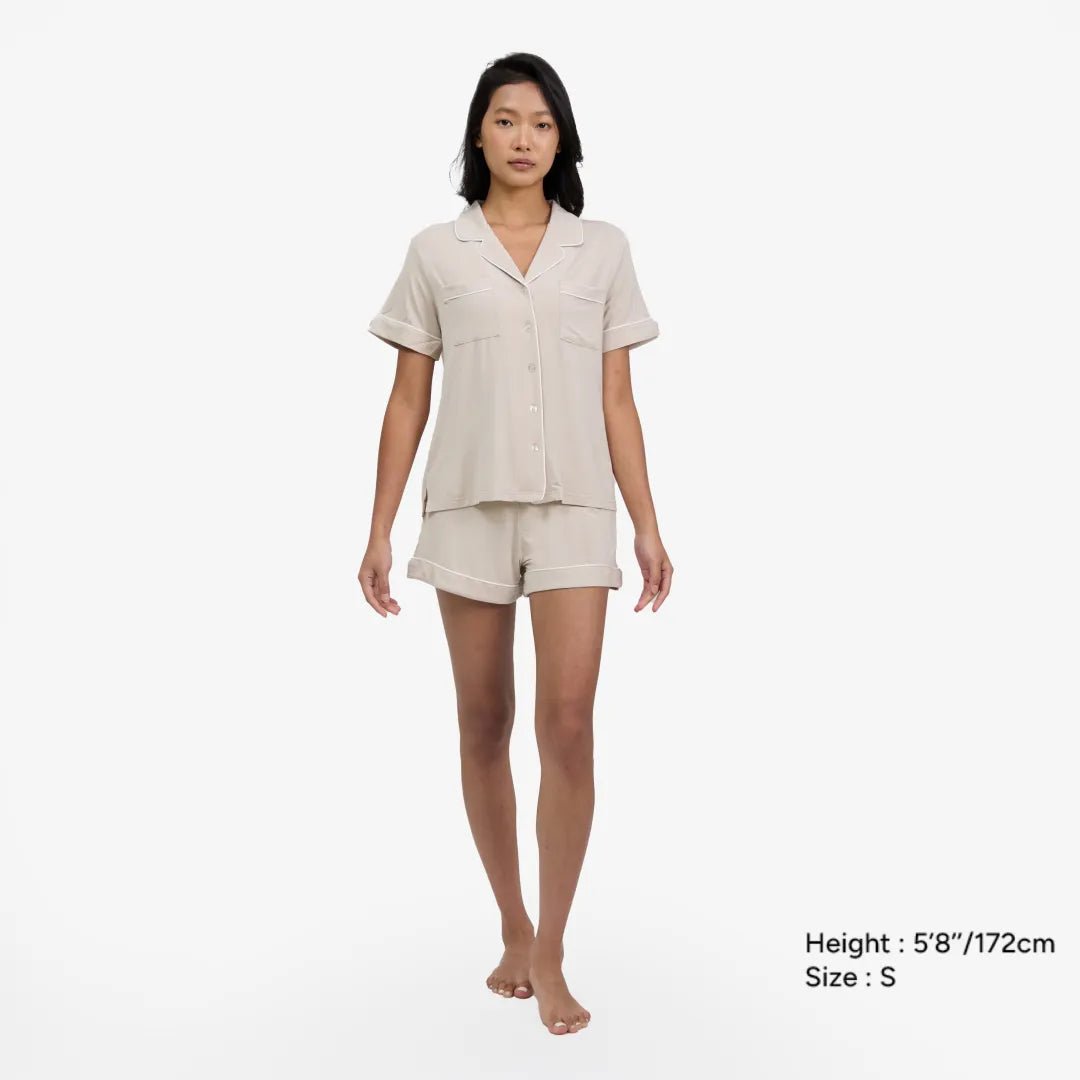 Breathable Modal Pyjamas Set - Soft and Cooling PJs Short Sleeves + Shorts Oyster