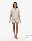 Breathable Modal Pyjamas Set - Soft and Cooling PJs Short Sleeves + Shorts Oyster