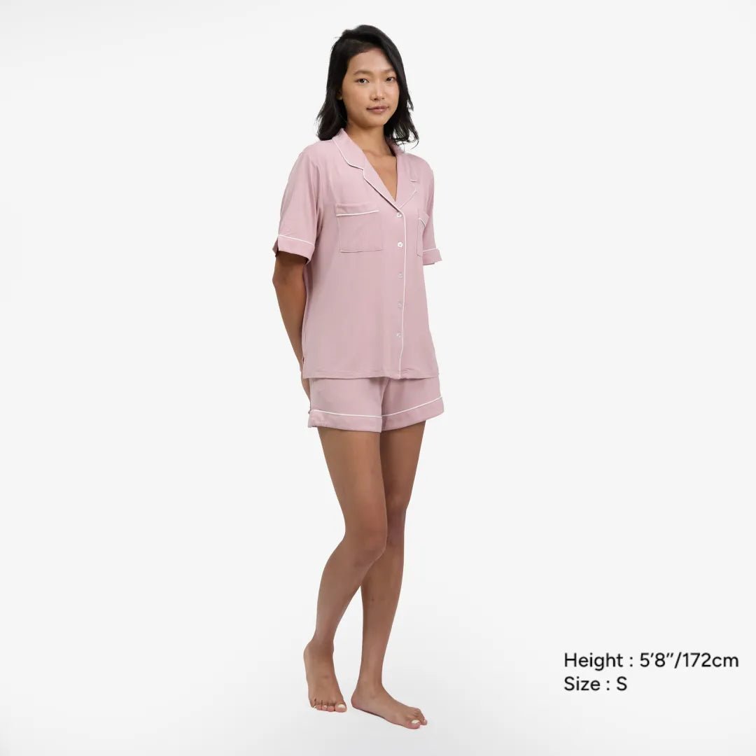 Breathable Modal Pyjamas Set - Soft and Cooling PJs Short Sleeves + Shorts Mauve