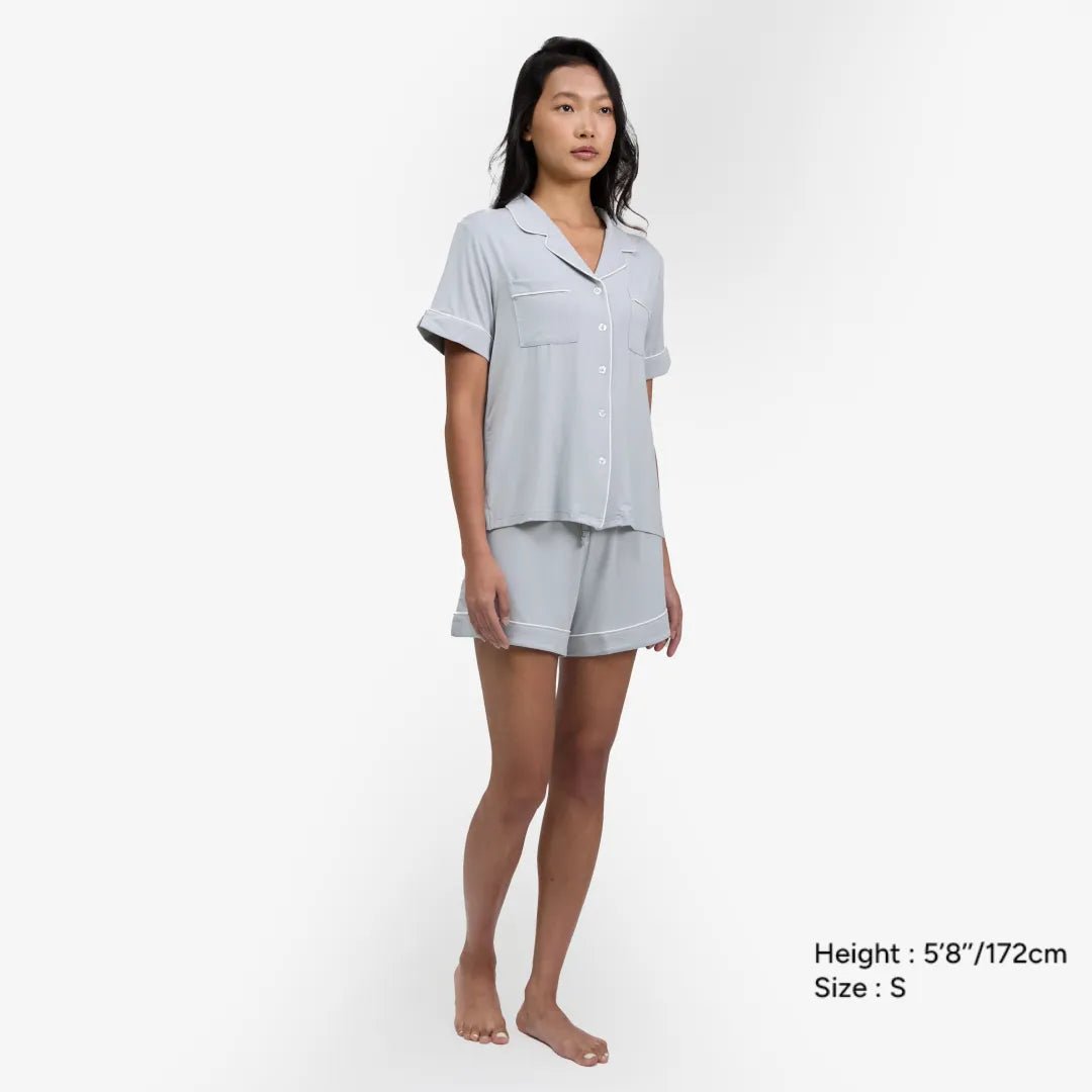 Breathable Modal Pyjamas Set - Soft and Cooling PJs Short Sleeves + Shorts Mist