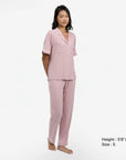 Breathable Modal Pyjamas Set - Soft and Cooling PJs Short Sleeves + Long Pants Mauve
