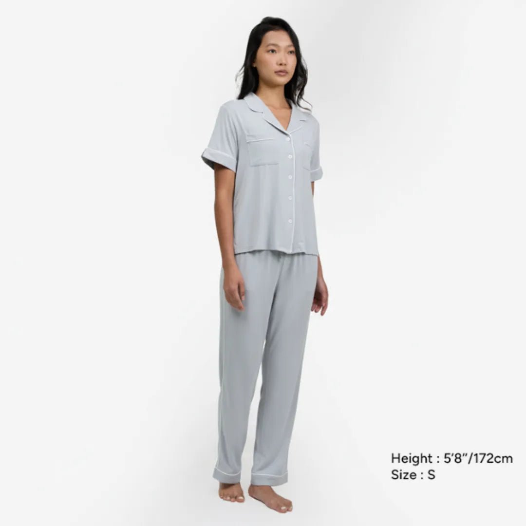 Breathable Modal Pyjamas Set - Soft and Cooling PJs Short Sleeves + Long Pants Mist