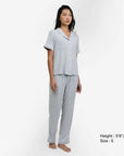 Breathable Modal Pyjamas Set - Soft and Cooling PJs Short Sleeves + Long Pants Mist